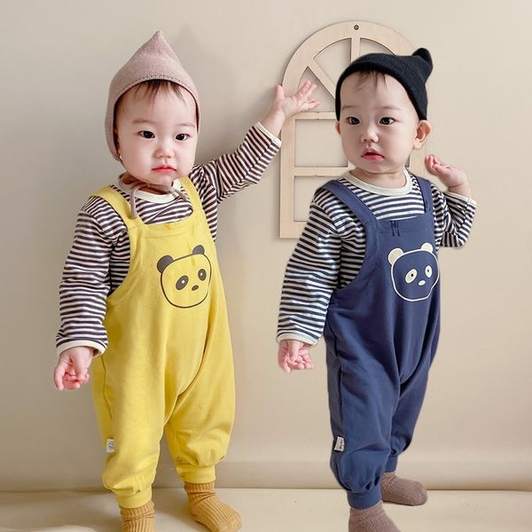 

2021 new toddler lovely cartoon panda print jumpsuit cute stylish boy and girl overalls baby spring autumn clothing i565, Blue