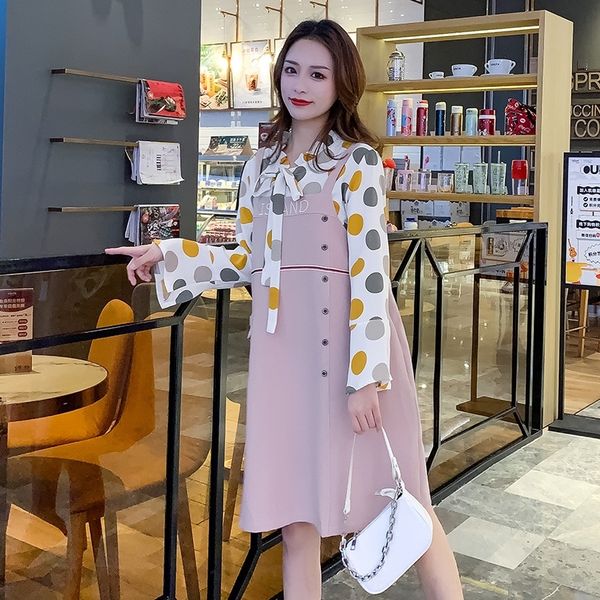 

joobv pregnant clothes maternity clothes suit skirt maternity dress women's belt dress autumn new fashion mom loose pregnant women&#039, Black;gray