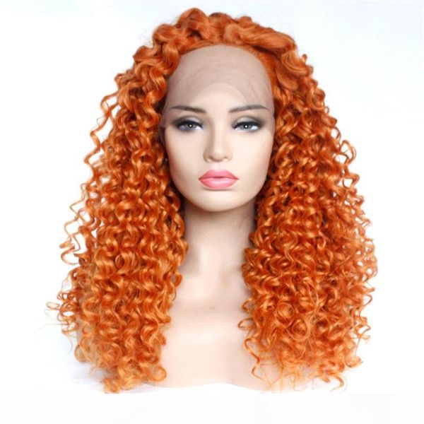 

afro kinky curly synthetic hair lace frontal wig simulation human hair lace front wigs perruques de cheveux humains 180821-2735#, Black;brown