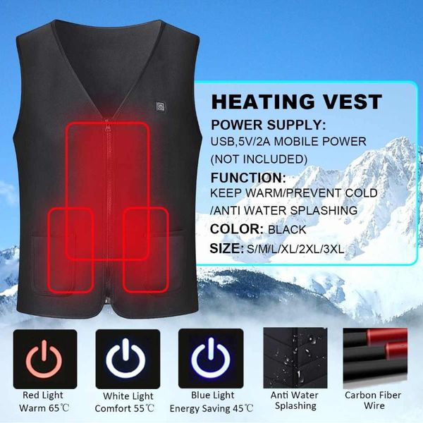 

outdoor t-shirts usb infrared heating vest jacket winter flexible electric thermal clothing waistcoat for sports hiking, Gray;blue
