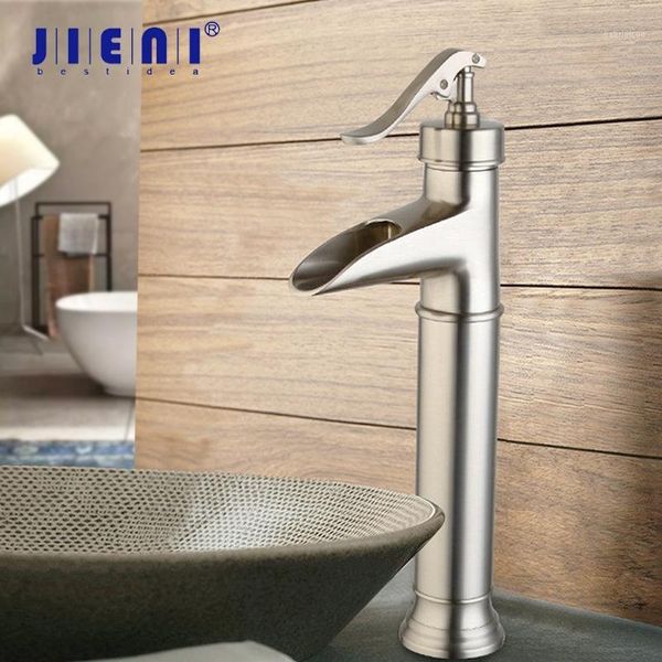 

jieni black orb bathroom basin faucet deck mount nickel brushed basin vessel sinks waterfall mixer tap black water faucet tap1
