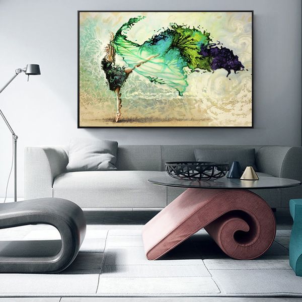 

modern abstract canvas painting green dancer poster and prints painting wall art pictures for home living room decoration