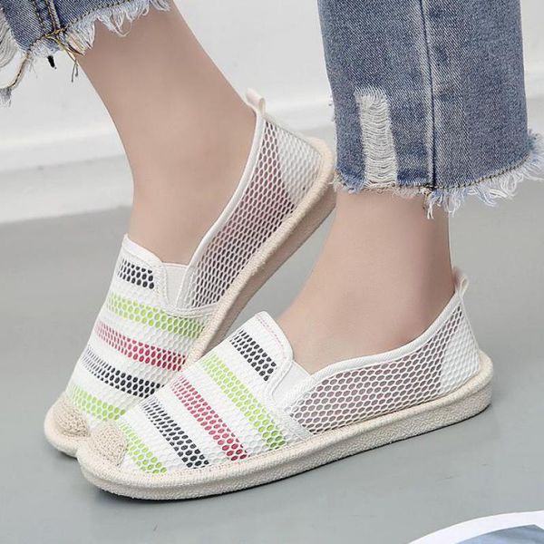 

summer women mesh flat shoes fashion breathable lightweight soft fisherman flats lady casual striped shoes women mesh loafers, Black