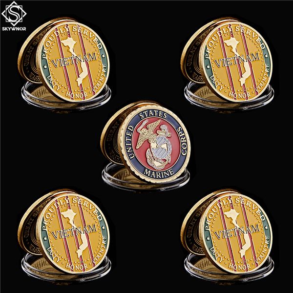 

5pcs craft duty honor country served proudly bank vietnam gold plated souvenir coin