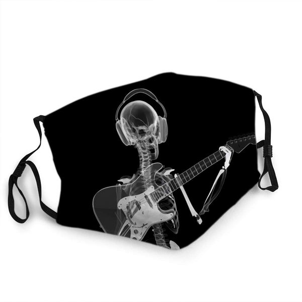 

mens womens mouth mask face field xray skeleton in headphones playing guitar