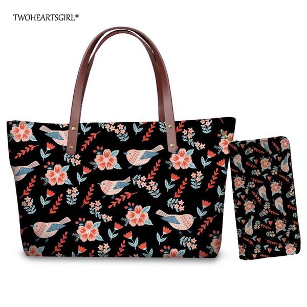 

twoheartsgirl цветочные птицы сумочка кошелек для женщин тавра вскользь женщина плеча сумки unique femme женские сумки tote