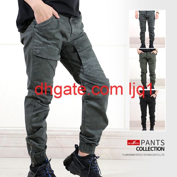 

european men's overalls slim stretch multi pocket casual pants men's pants, Black