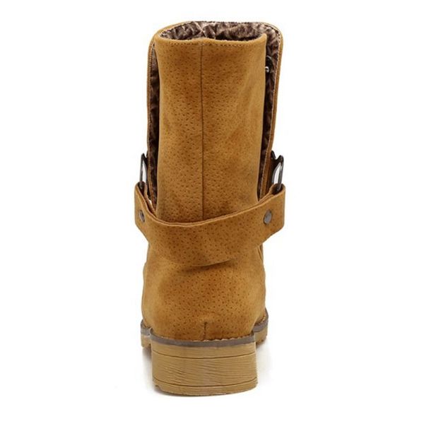 

women high heel boots rivet metal buckle half short boots thick fur shoes cold winter botas women footwears, Black