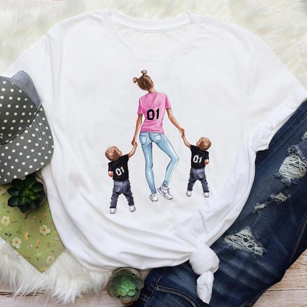 

women mom mama boys cute sweet printing casual mother cartoon graphic tees clothes print lady female t shirt t-shirt, White