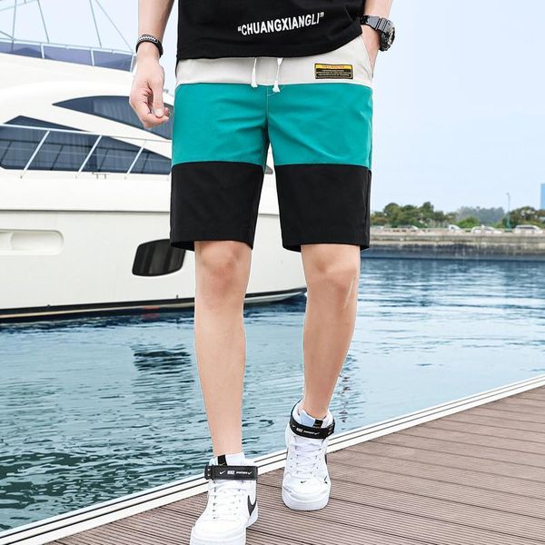 

2020 summer casual shorts men streetwear fashion patchwork fitness mens shorts elastic waist men clothing1, White;black