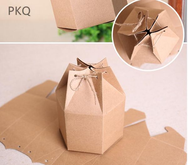 

10pcs 9x11cm hexagonal packaging box kraft paper candy box with hope small gift for pastry wedding party supplies