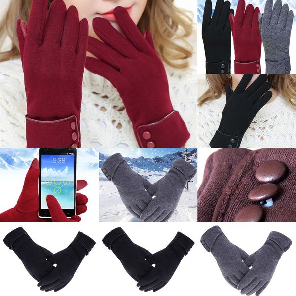

fashion winter women button warm outdoor cycling thermal touch screen full finger gloves good quality driving gloveacngr