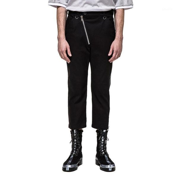 

2019 new men's clothing hair stylist fashion walking show slim zipper splicing nine-minute pants plus size costumes 27-441, Black