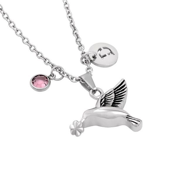 

hummingbird hold flower keepsake memorial urn necklace for animal ashes stainless steel cremation pendant jewelry wholesale, Silver