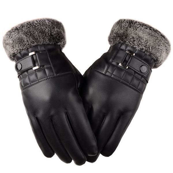 

touch screen in autumn and winter business driving men's thickened plush warm riding outdoor cotton gloves, Blue;gray