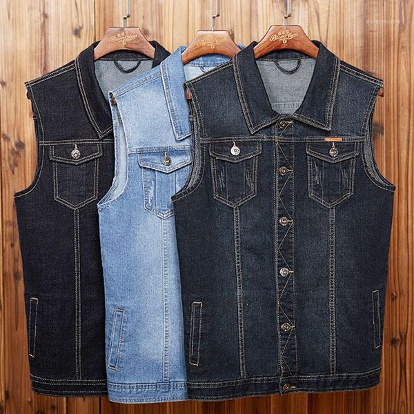 

plus size 8xl 7xl 6xl men denim vests men's sleeveless outwear cowboy jackets fashion male casual vest chubby man waistcoat 70301, Black;white