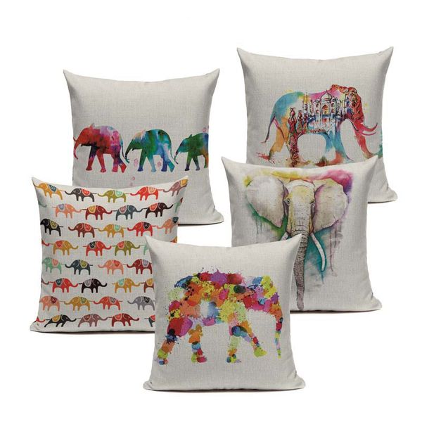 

soft cotton india and pakistan style watercolor elephant cushion cover 45cmx45cm square kids birthday decor printed pillow case