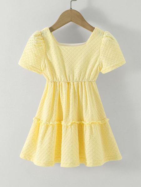

toddler girls eyelet detail frill trim puff sleeve dress she, Red;yellow