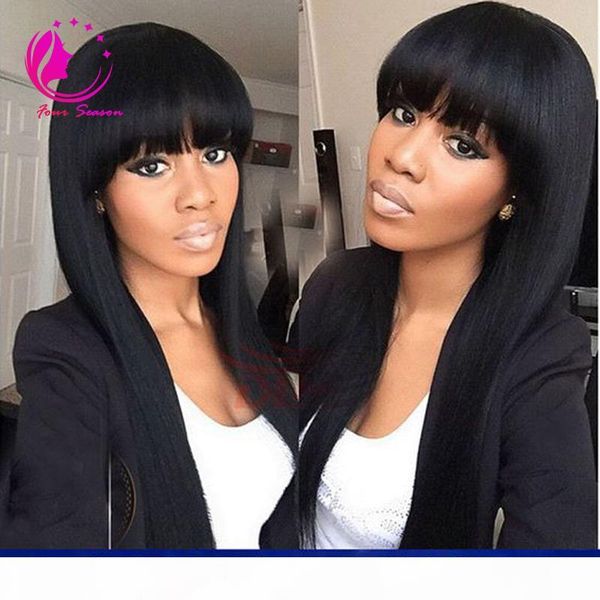 

lace front human hair wigs peruvian virgin hair front lace wigs straight full lace human hair wigs with full bangs for black women, Black;brown