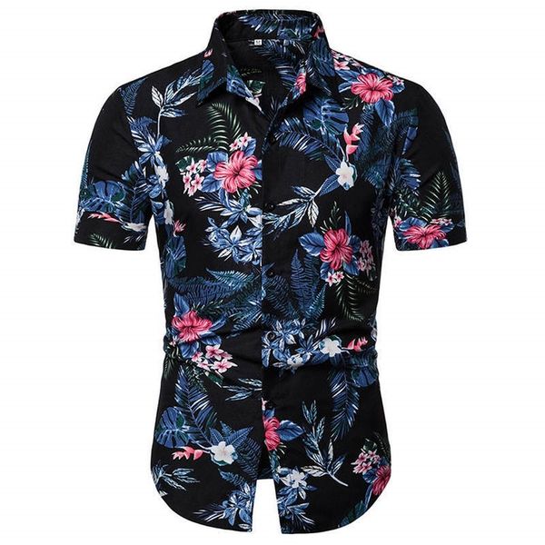 

summer style print beach hawaiian casual short sleeve hawaii camisa masculina men shirt y200107, White;black
