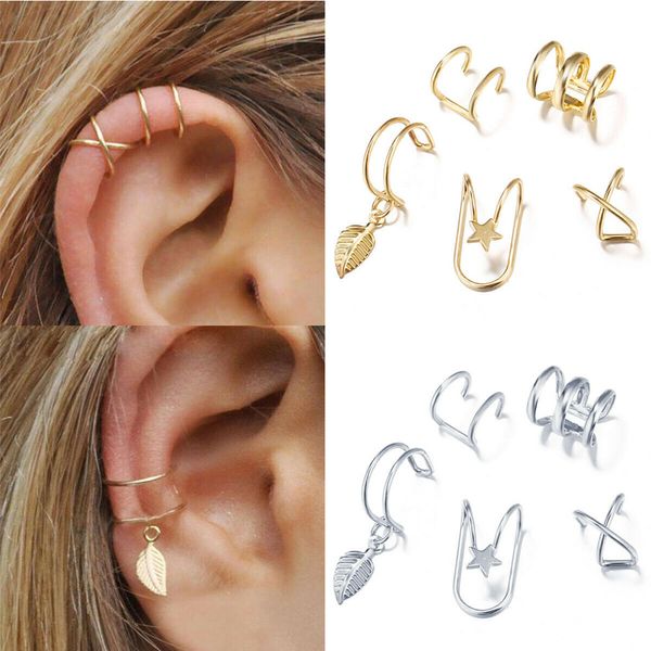 

2020 fashion 5pcs/set ear cuffs gold leaf ear cuff clip earrings for women earcuff no piercing fake cartilage earrings, Silver