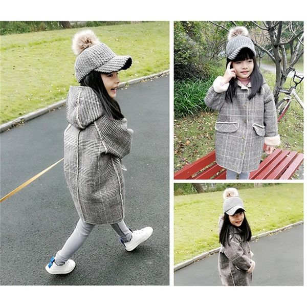 

girls woollen coat children's long thick overcoat lj201203, Blue;gray
