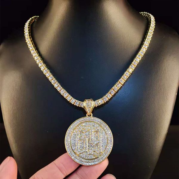 

luxury men hip hop 6ix9ine rapper pendant necklace 4mm tennis chain male hip hop iced out necklaces fashion jewelry fashion design, Silver