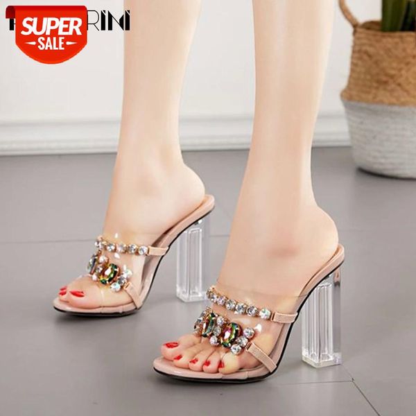 

ribetrini fashion shining rhinestone shoes summer sweet high clear heels dating women mules summer dress mules #it58