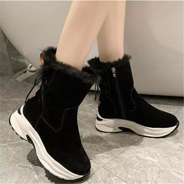 

boots 2021 winter women fashion warm suede retro zipper snow round shoes, Black