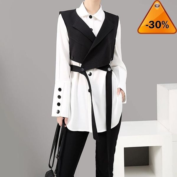 

long sleeve new solid white two piece set blouse shirt and vest 2021 korean fashion blouses feminine shirt chemise femme