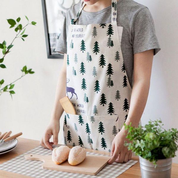 

aprons christmas tree theme apron linen printed fashion couple models english kitchen plus cotton supplies
