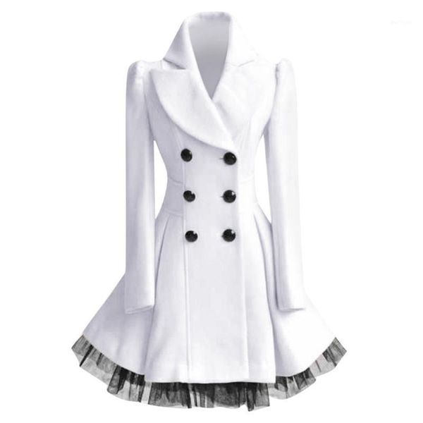 

new design women flare double breasted trench warm jacket ladies long lapel outwear peacoat solid color slim it girls coat1, Black