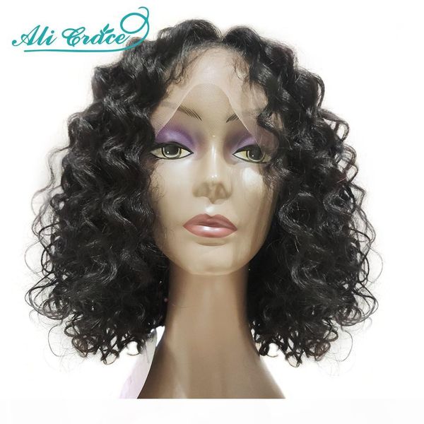 

ali grace brazilian wavy curly wig 10inch lace part lace front wigs natural color wavy human hair wigs with baby hair wigs, Black