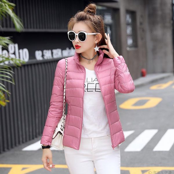 

womens spring autumn jackets duck down ultra-thin light style ladies bomber coats stand collar fashion female slim coat jacket 201103, Black;brown
