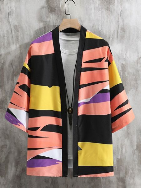 

men color block open front shirt 59jh#, White;black