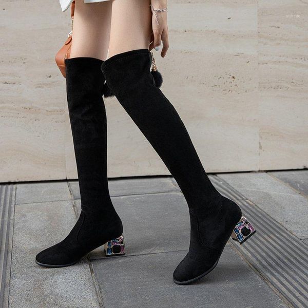 

boots suede over the knee slim women high heel thigh winter shoes rhinestone black long heels 20211