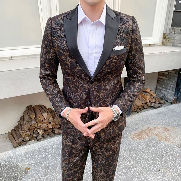 

men's suits & blazers style terno masculino brand fashion printing suit men wedding groom plus size 5xl tuxedo costume homme slim fit c, White;black