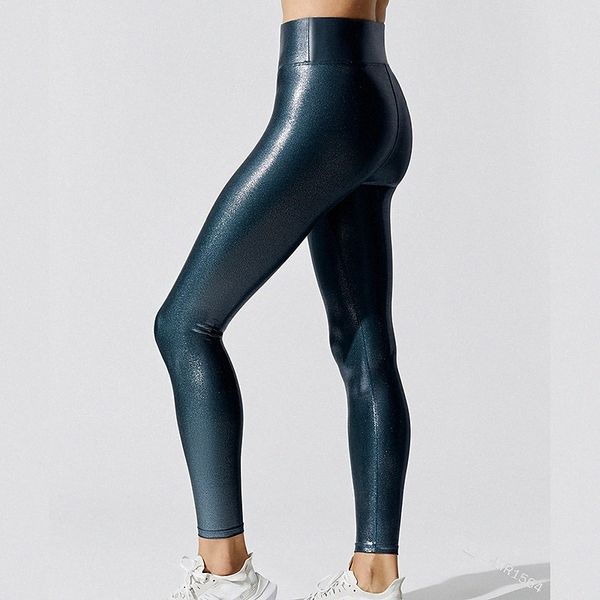 

women's fashion streetwear leggings elastic waist ankle-length pants casual weekend micro-elastic plain pu comfort mid waist slim green, Black