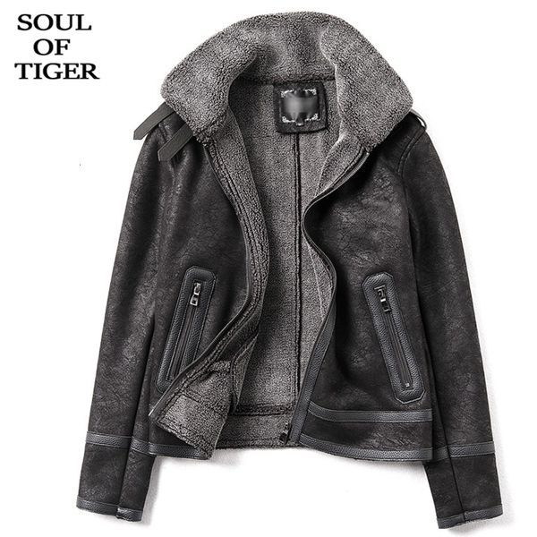 Soul of Tiger coreano moda nuovo inverno caldo streetwear uomo vintage pelliccia cappotti maschili motociclista in pelle giacche slim fit vestiti in pelle scamosciata 20116