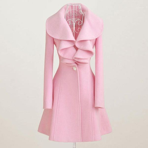 

woolen coat for women autumn fall winter outfit new elegant ladies women woolen cloth coat long ruffled fur overcoat1, Black