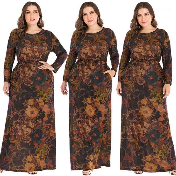 

plus size women muslim long sleeve maxi dress o-neck kaftan jilbab islamic floral print cocktail abaya long robe clothing new1, Red