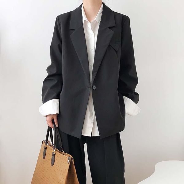 

spring and autumn women's casual solid color single button pocket decorative jacket, White;black
