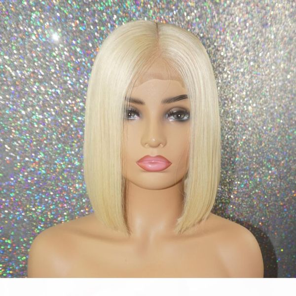 

13x6 613 blonde brazilian straight human hair pre plucked for women short bob wigs 8 - 16 inch remy bob lace front wigs for black women, Black;brown