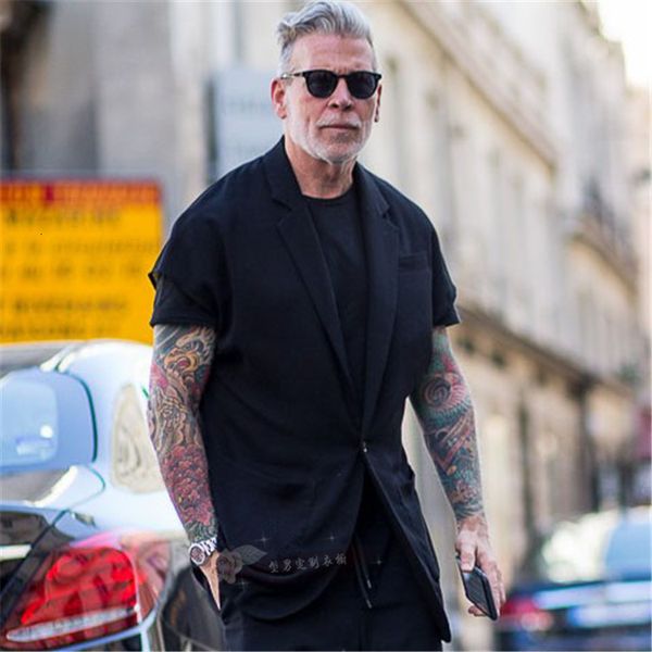 

summer vest, korean waistcoat, fashion men's hairstylist, personality cotton, new suit, slim fit, Black;white