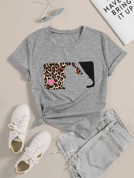 

leopard & heart print tee m4r7#, White