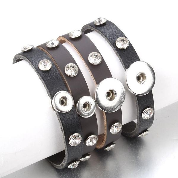 

new snap button bracelet bangle snap leather bracelet crystal leather bracelet fit 12mm 18mm snap for women men buttons bbyzoi, Golden;silver