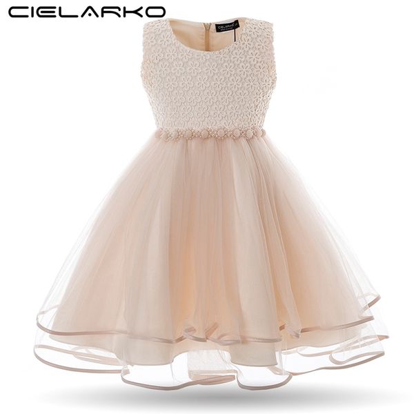 

cielarko girls dress mesh pearls children wedding party dresses kids evening ball gowns formal baby frocks clothes for girl t200624, Red;yellow