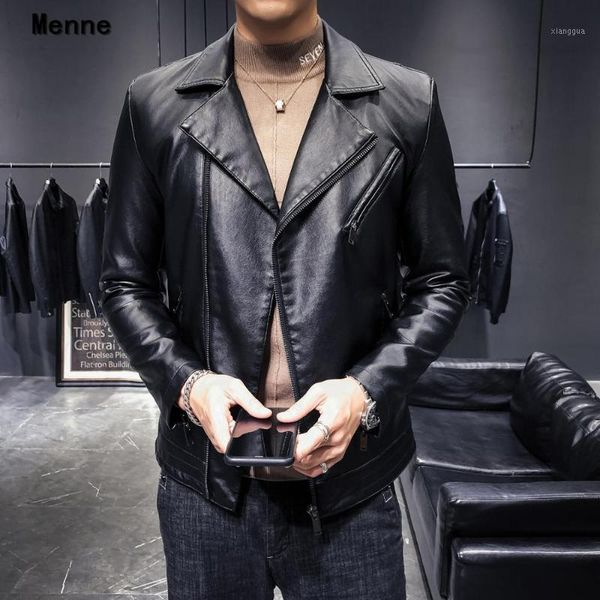 

menne 2019 new men's jacket\ winter leather/locomotive/lapel1, Black