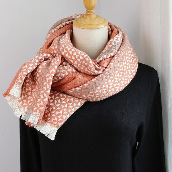 

scarves ladies fashion long thick wrap blanket shawl patchwork color stripe geometric small triangle women warm cashmere scarf, Blue;gray