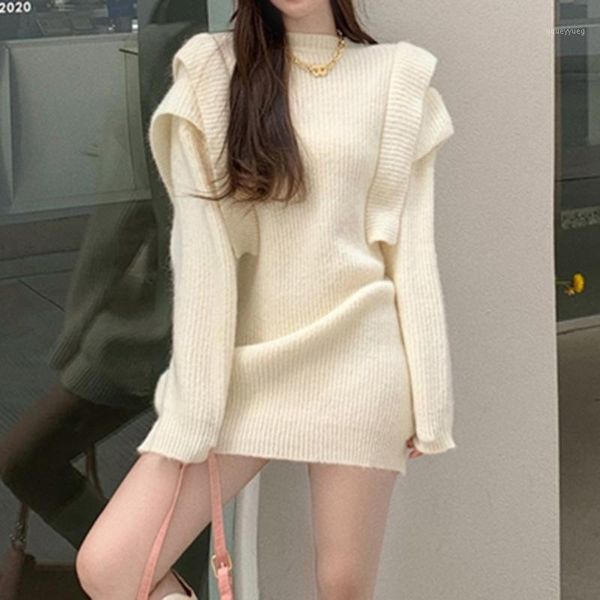 

casual dresses korean version dress japanese flash sleeves loose lazy autumn winter fashion round neck long sleeve sweater dress1, Black;gray